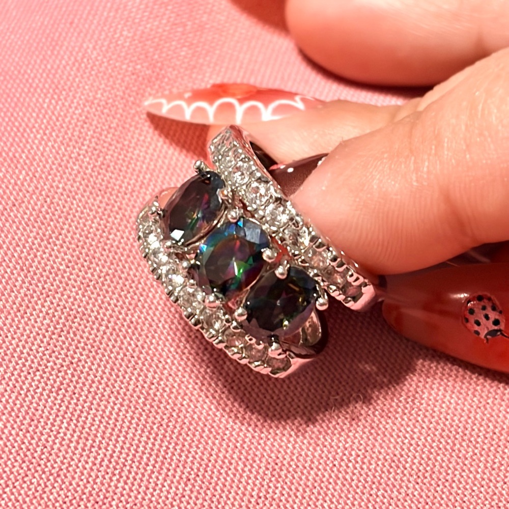 Sterling silver simulated mystic topaz ring size 6.5